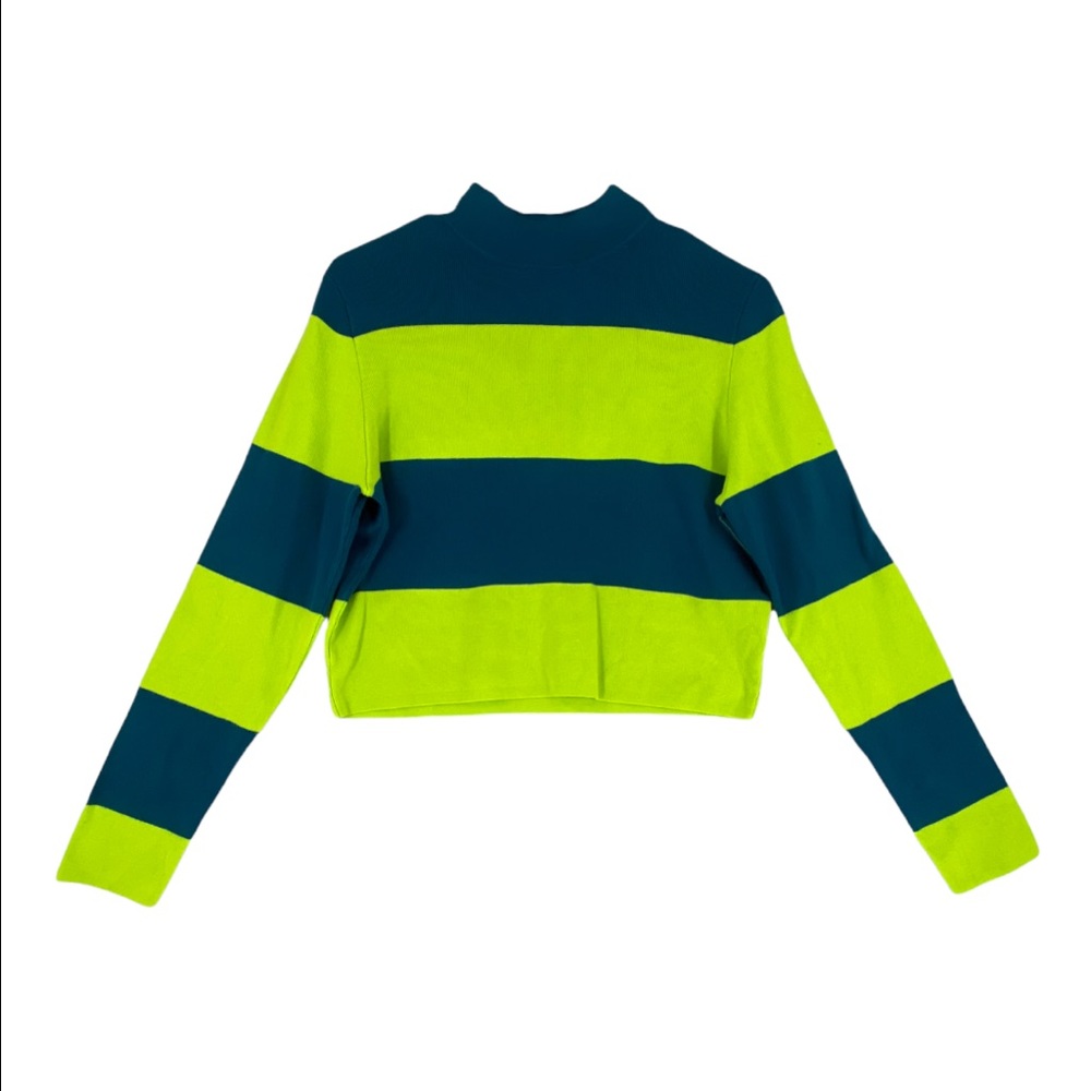 Victor Glemaud X Target Striped Mock Turtleneck Pullover Sweater Teal/Lime Sz M